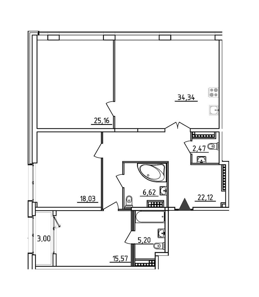 Трехкомнатная квартира в : площадь 131.01 м2 , этаж: 12 – купить в Санкт-Петербурге