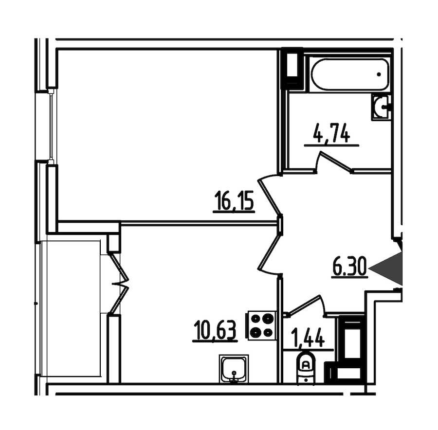 Однокомнатная квартира в : площадь 40.92 м2 , этаж: 10 - 13 – купить в Санкт-Петербурге