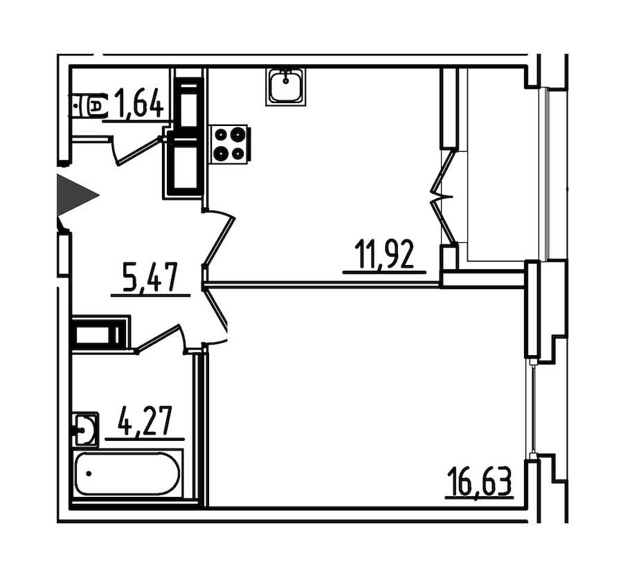 Однокомнатная квартира в : площадь 41.68 м2 , этаж: 5 - 7 – купить в Санкт-Петербурге