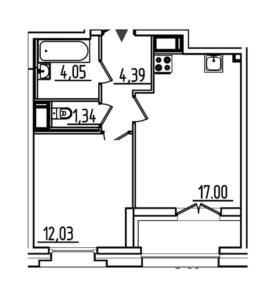 Однокомнатная квартира в : площадь 40.71 м2 , этаж: 5 – купить в Санкт-Петербурге