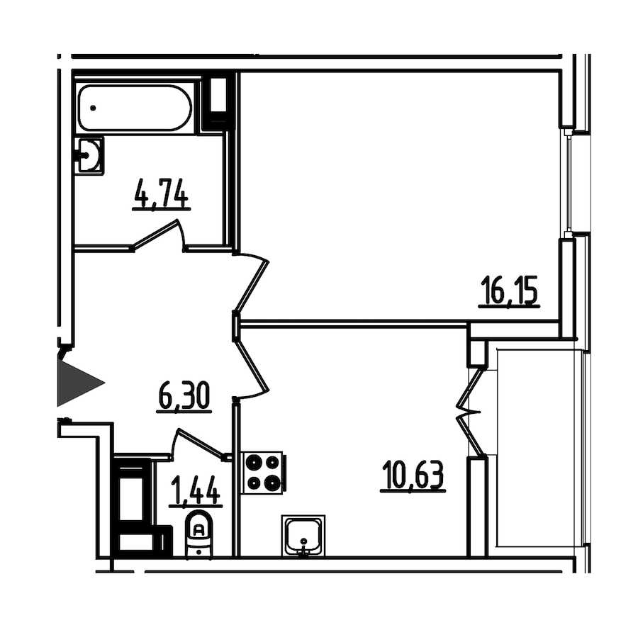 Однокомнатная квартира в : площадь 40.92 м2 , этаж: 5 - 6 – купить в Санкт-Петербурге