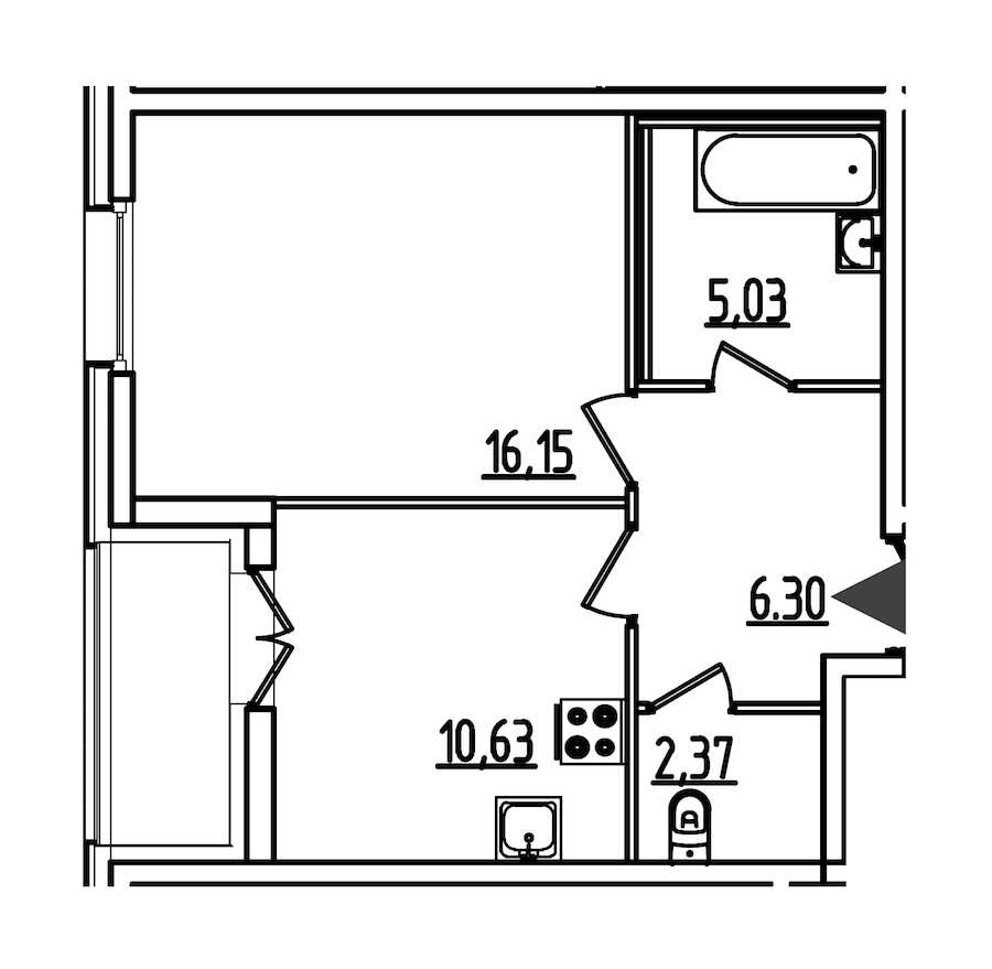 Однокомнатная квартира в : площадь 42.14 м2 , этаж: 3 – купить в Санкт-Петербурге