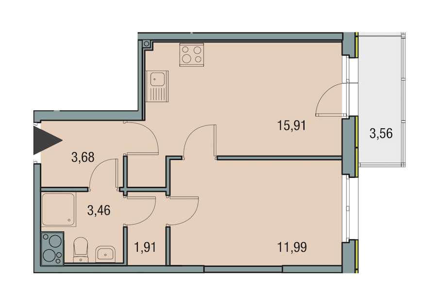 Однокомнатная квартира в ЮИТ: площадь 36.8 м2 , этаж: 23 – купить в Санкт-Петербурге