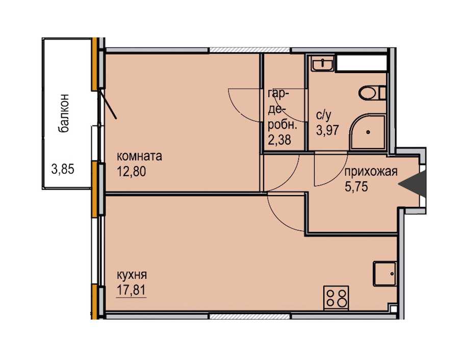Однокомнатная квартира в ЮИТ: площадь 42.71 м2 , этаж: 15 – купить в Санкт-Петербурге