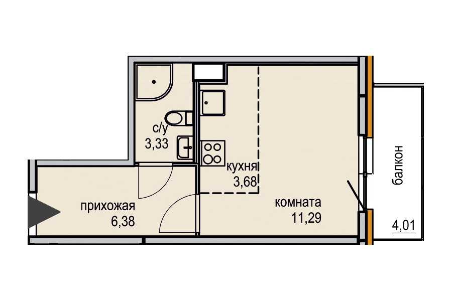 Студия в : площадь 24.68 м2 , этаж: 14 – купить в Санкт-Петербурге