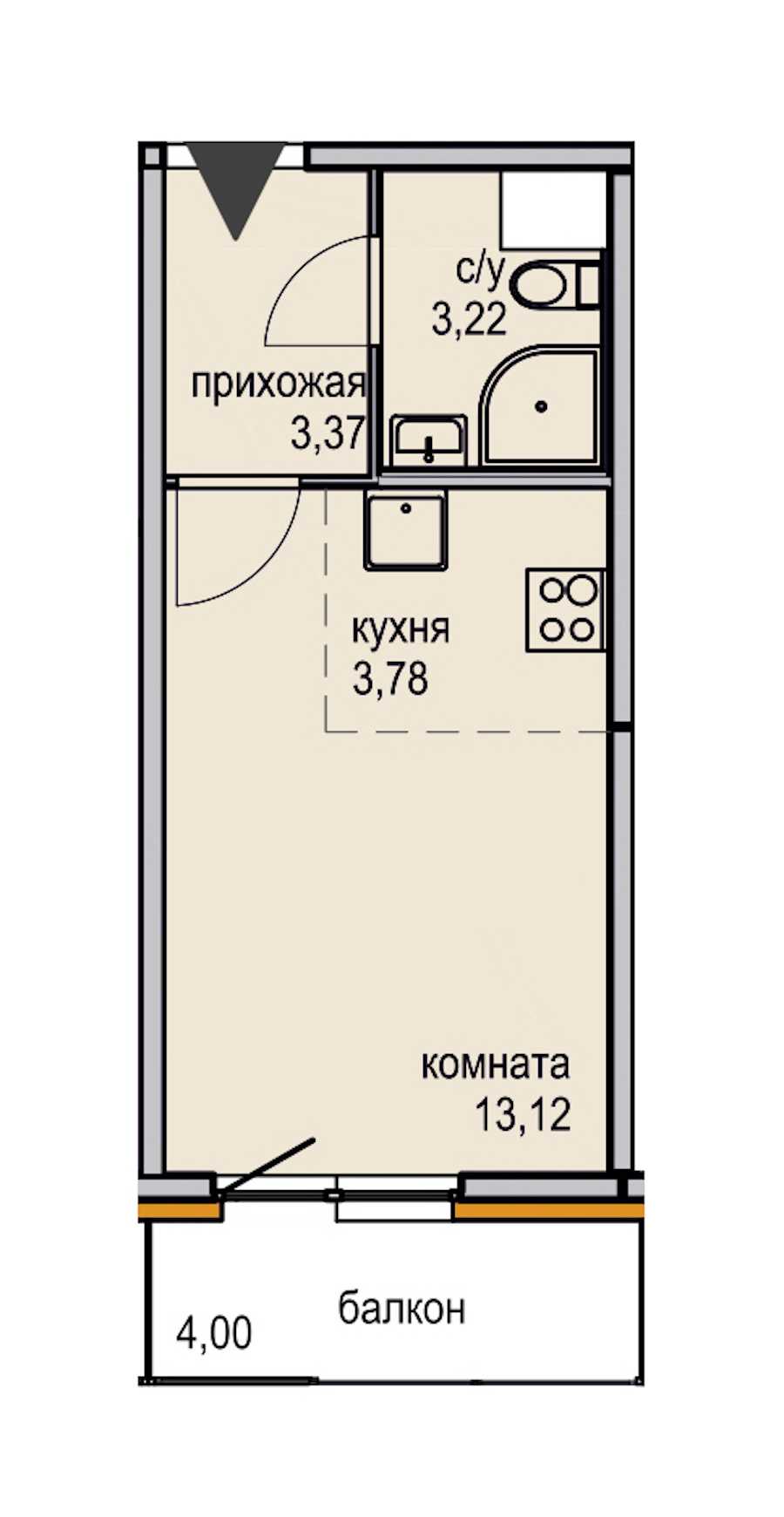 Студия в ЮИТ: площадь 23.49 м2 , этаж: 7 – купить в Санкт-Петербурге