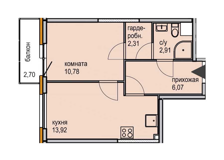 Однокомнатная квартира в ЮИТ: площадь 35.99 м2 , этаж: 14 – купить в Санкт-Петербурге