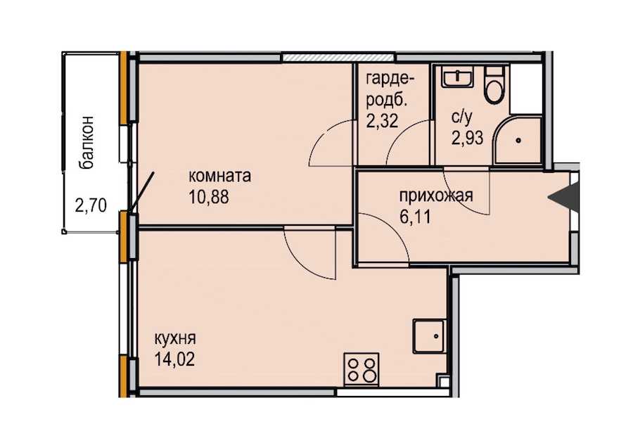 Однокомнатная квартира в ЮИТ: площадь 36.26 м2 , этаж: 15 – купить в Санкт-Петербурге