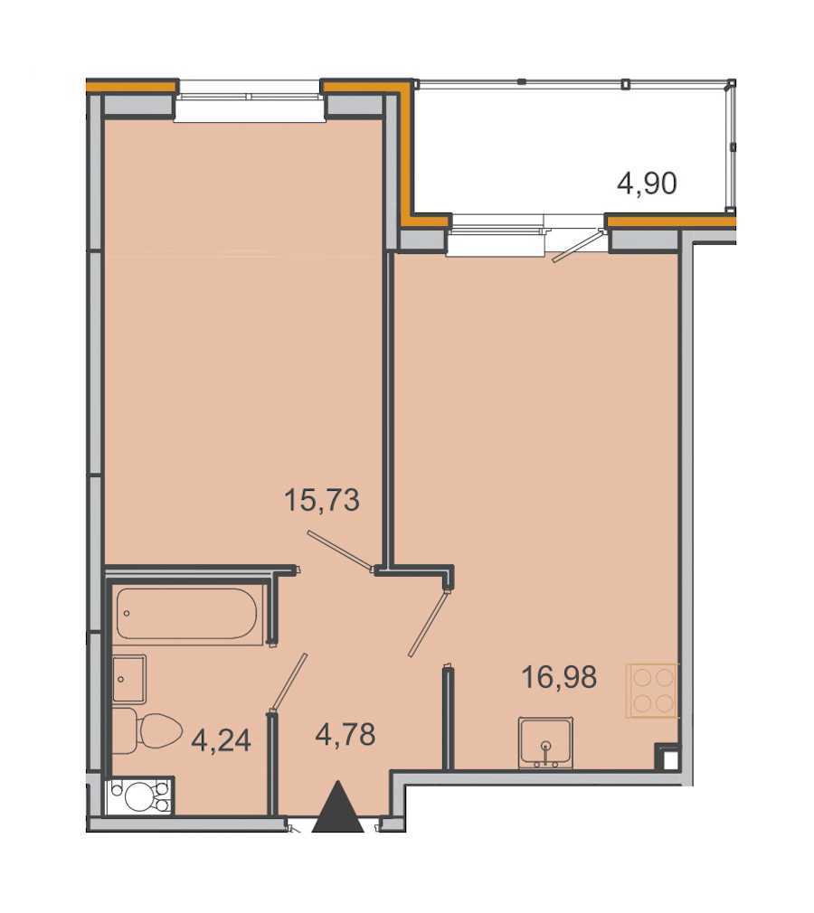 Однокомнатная квартира в : площадь 41.73 м2 , этаж: 6 – купить в Санкт-Петербурге