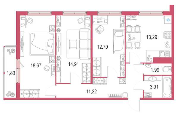 Трехкомнатная квартира в Инвестторг: площадь 78.1 м2 , этаж: 3 – купить в Санкт-Петербурге
