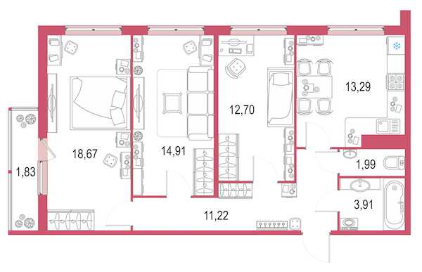 Трехкомнатная квартира в Инвестторг: площадь 78.1 м2 , этаж: 8 – купить в Санкт-Петербурге