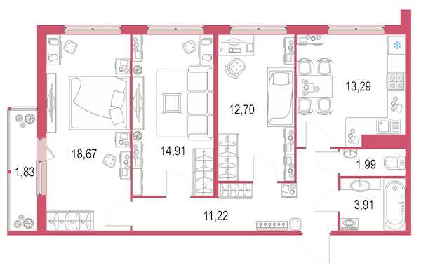 Трехкомнатная квартира в Инвестторг: площадь 78.1 м2 , этаж: 11 – купить в Санкт-Петербурге