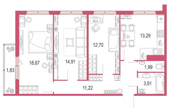 Трехкомнатная квартира в : площадь 78.1 м2 , этаж: 12 – купить в Санкт-Петербурге