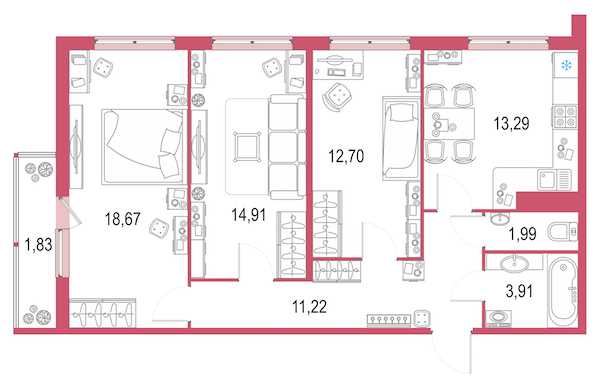 Трехкомнатная квартира в Инвестторг: площадь 78.1 м2 , этаж: 15 – купить в Санкт-Петербурге