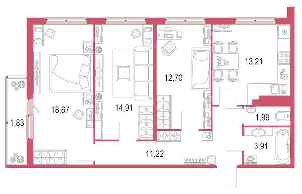 Трехкомнатная квартира в Инвестторг: площадь 78.03 м2 , этаж: 20 – купить в Санкт-Петербурге