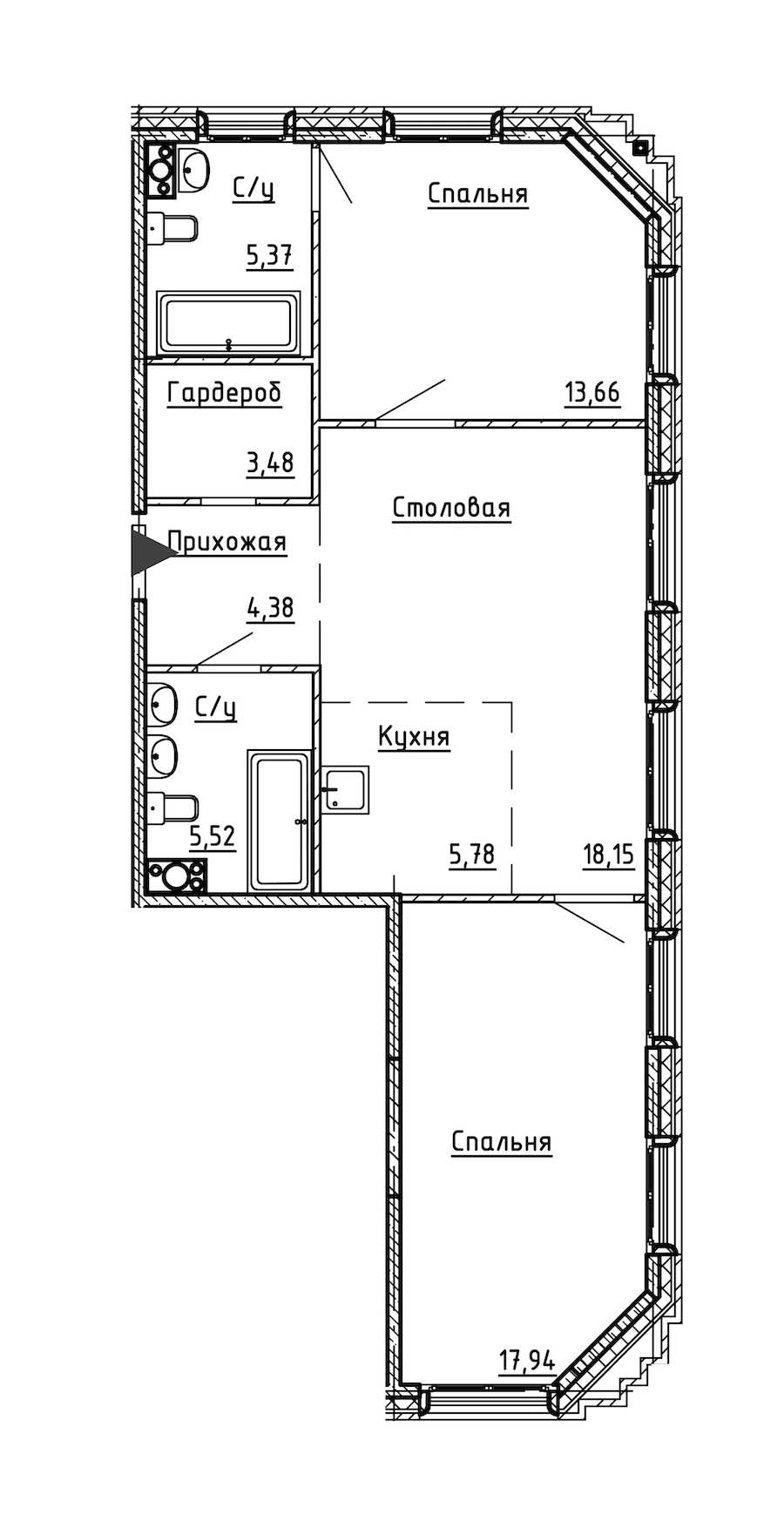Двухкомнатная квартира в : площадь 74.28 м2 , этаж: 5 – купить в Санкт-Петербурге