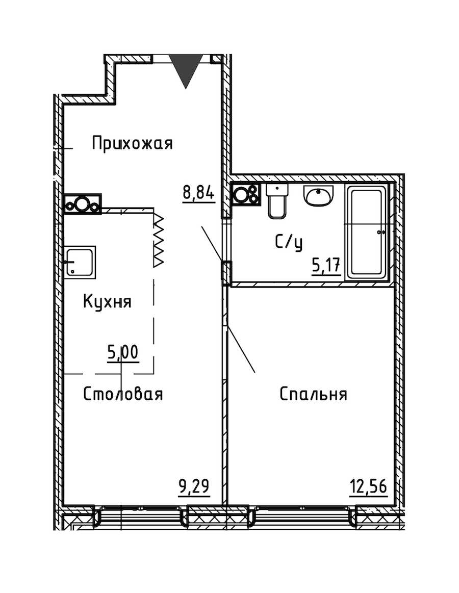Однокомнатная квартира в : площадь 40.86 м2 , этаж: 3 - 4 – купить в Санкт-Петербурге