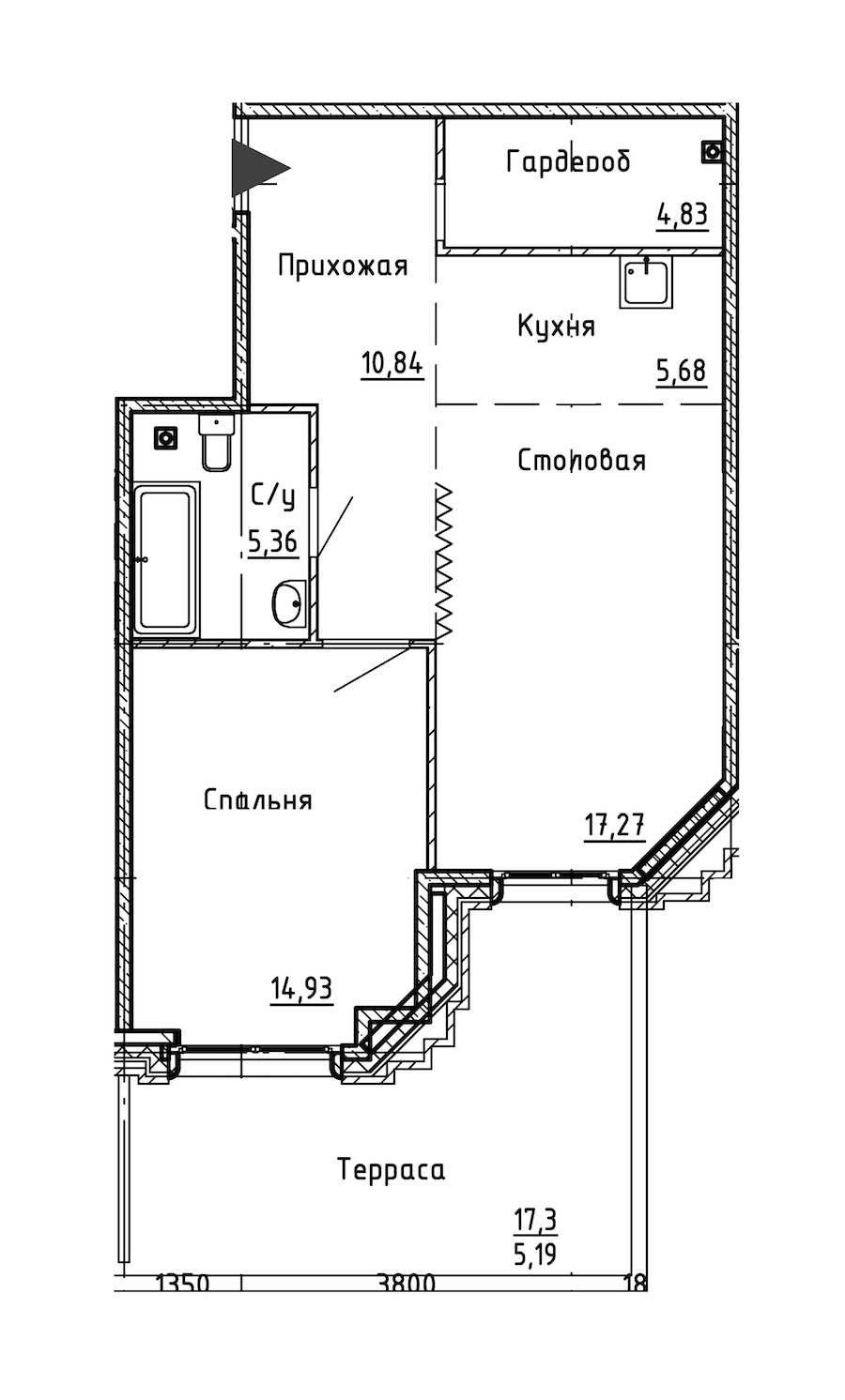 Однокомнатная квартира в : площадь 64.1 м2 , этаж: 2 – купить в Санкт-Петербурге