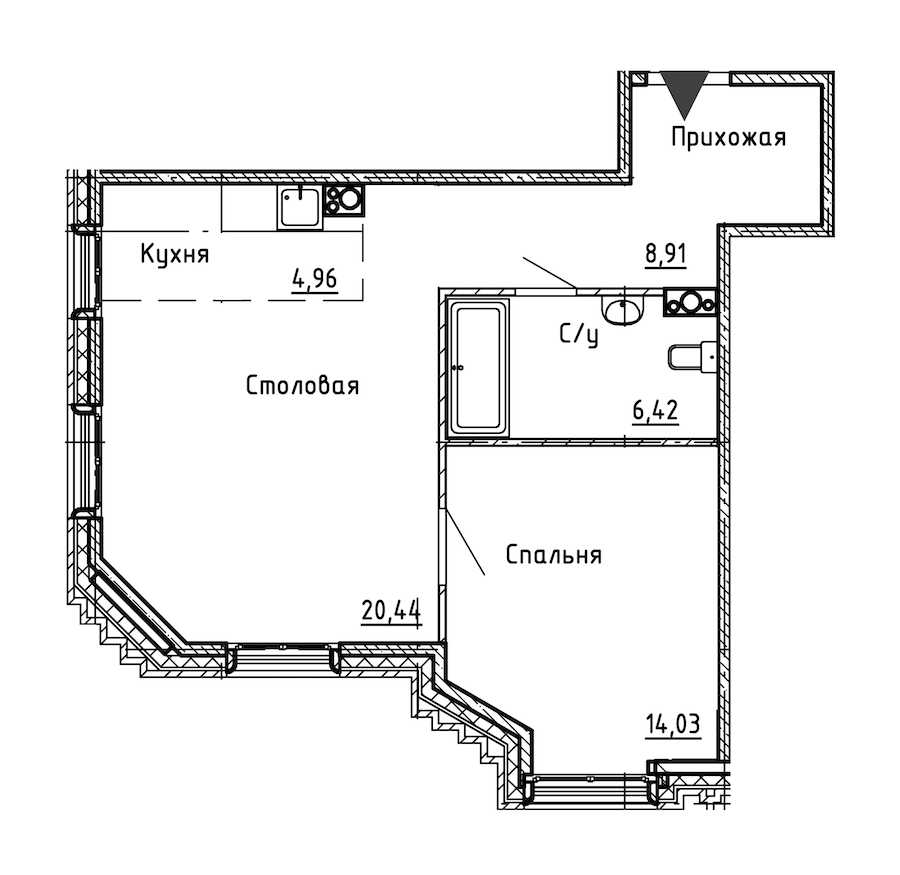 Однокомнатная квартира в : площадь 54.76 м2 , этаж: 12 – купить в Санкт-Петербурге
