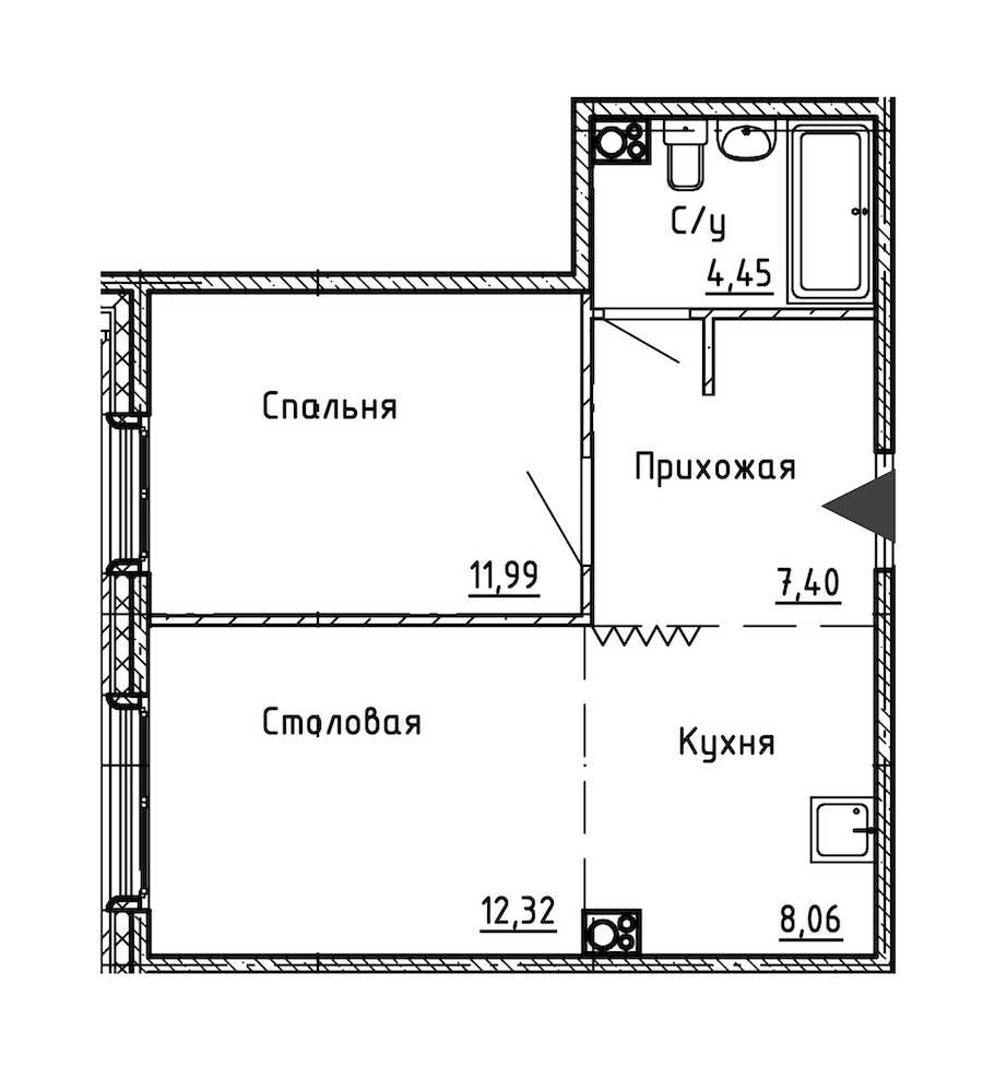 Однокомнатная квартира в : площадь 44.22 м2 , этаж: 12 – купить в Санкт-Петербурге