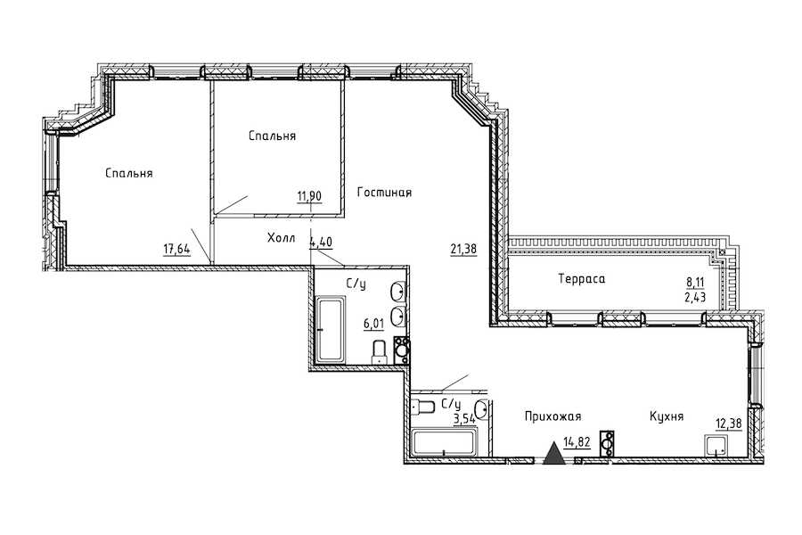 Двухкомнатная квартира в : площадь 94.5 м2 , этаж: 12 – купить в Санкт-Петербурге