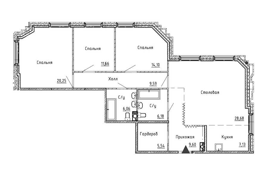 Трехкомнатная квартира в : площадь 118.79 м2 , этаж: 3 – купить в Санкт-Петербурге