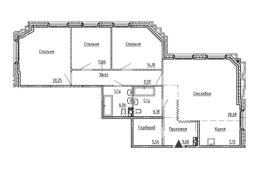 Трехкомнатная квартира в : площадь 118.79 м2 , этаж: 4 – купить в Санкт-Петербурге