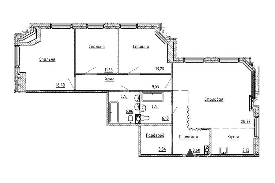 Трехкомнатная квартира в : площадь 116.11 м2 , этаж: 7 – купить в Санкт-Петербурге