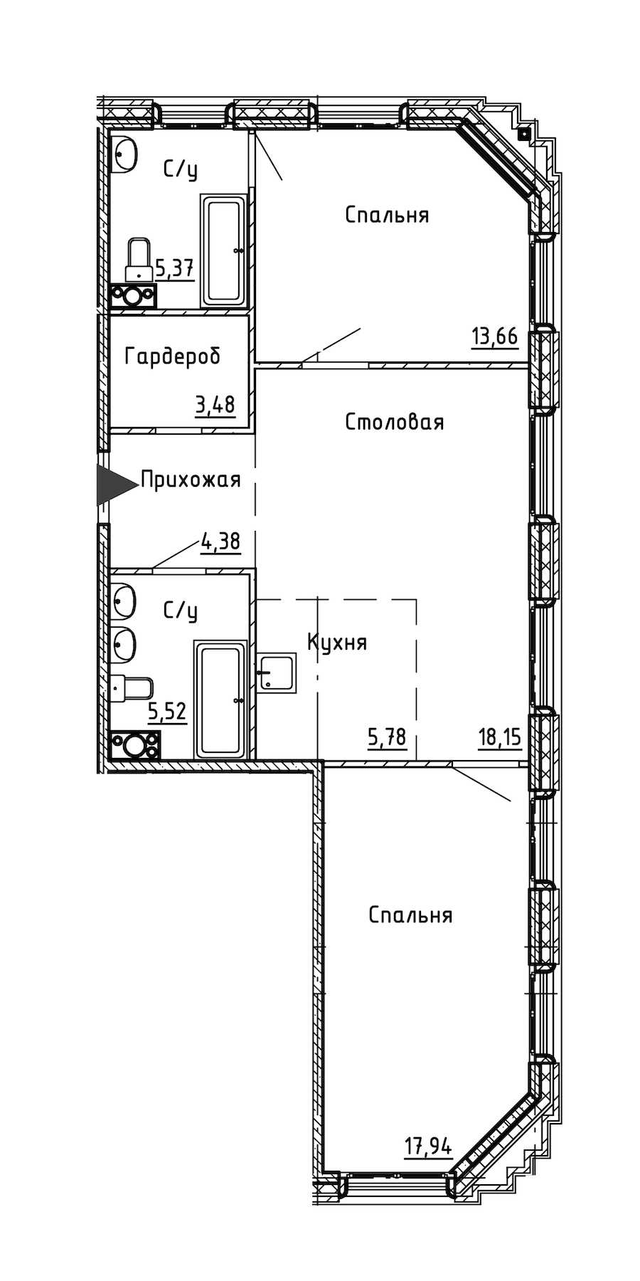 Двухкомнатная квартира в : площадь 74.28 м2 , этаж: 4 – купить в Санкт-Петербурге