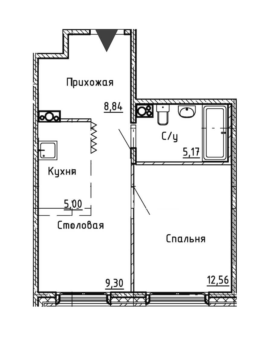 Однокомнатная квартира в : площадь 40.87 м2 , этаж: 3 - 6 – купить в Санкт-Петербурге