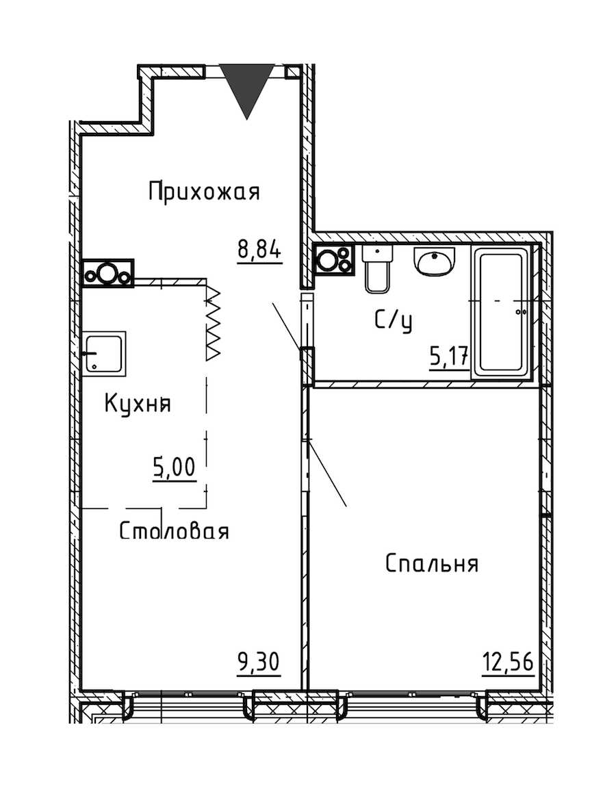 Однокомнатная квартира в : площадь 40.87 м2 , этаж: 7 - 9 – купить в Санкт-Петербурге