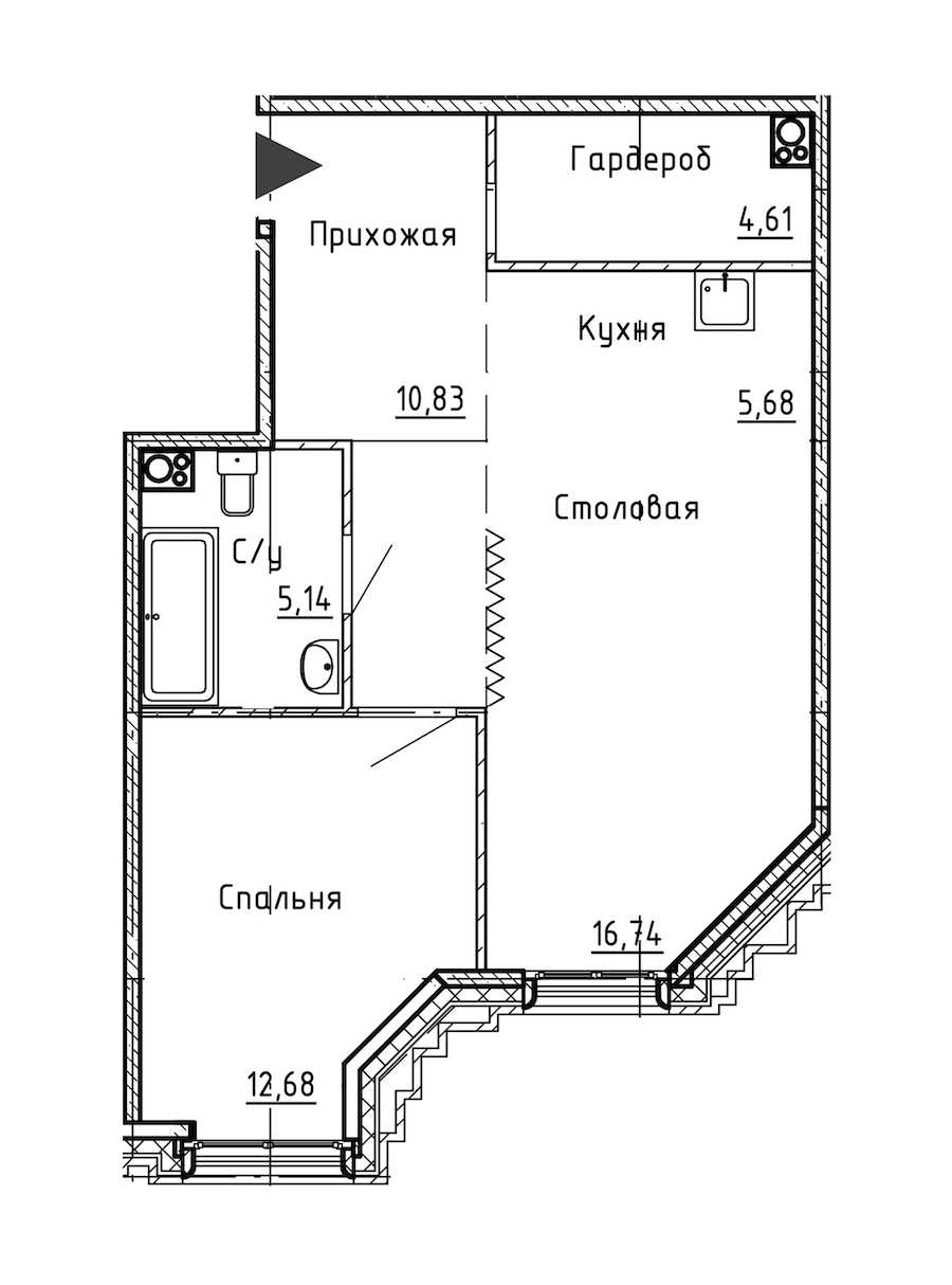 Однокомнатная квартира в : площадь 55.68 м2 , этаж: 11 – купить в Санкт-Петербурге