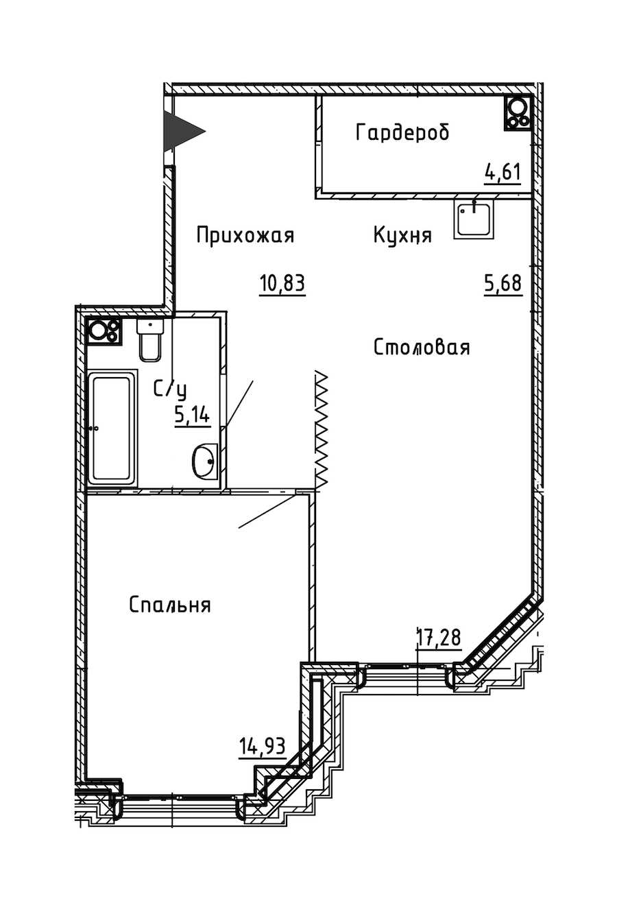 Однокомнатная квартира в : площадь 58.47 м2 , этаж: 4 – купить в Санкт-Петербурге