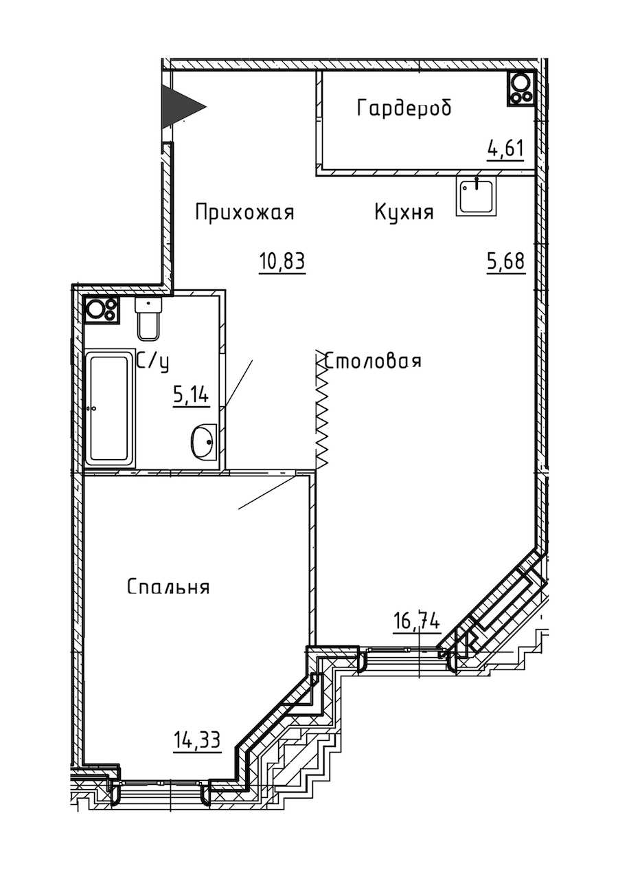 Однокомнатная квартира в : площадь 57.33 м2 , этаж: 6 – купить в Санкт-Петербурге