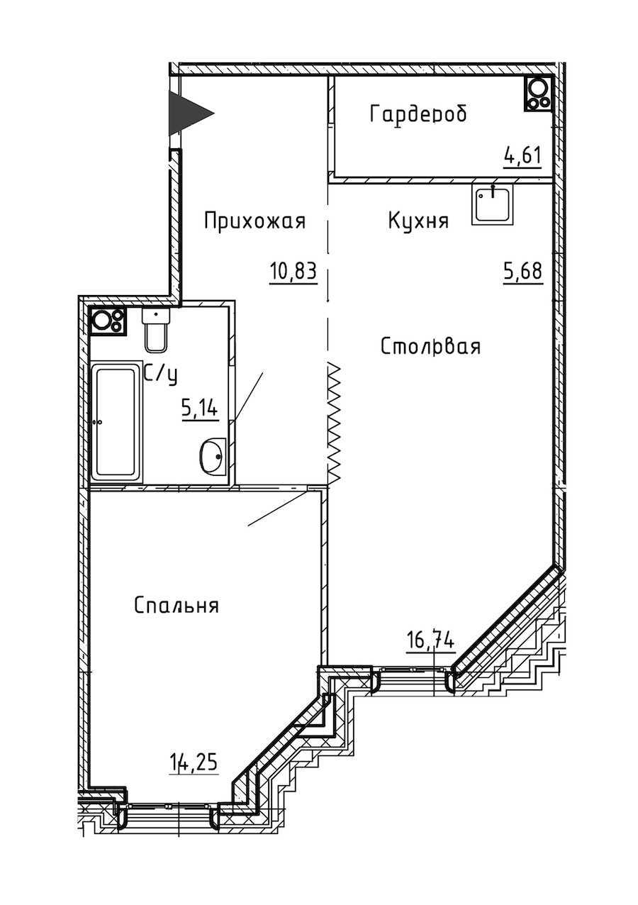 Однокомнатная квартира в : площадь 57.25 м2 , этаж: 7 – купить в Санкт-Петербурге