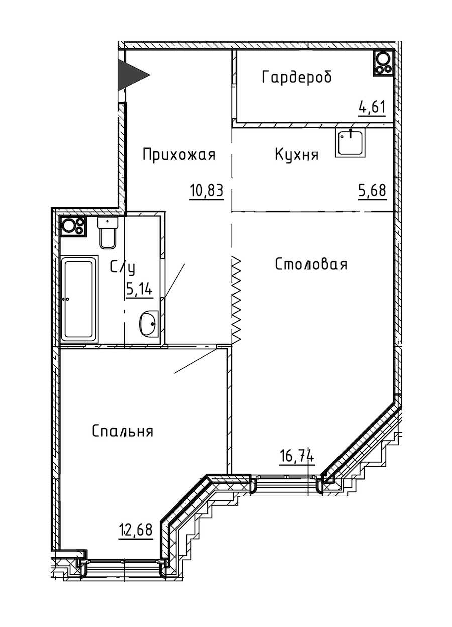 Однокомнатная квартира в : площадь 55.68 м2 , этаж: 9 – купить в Санкт-Петербурге