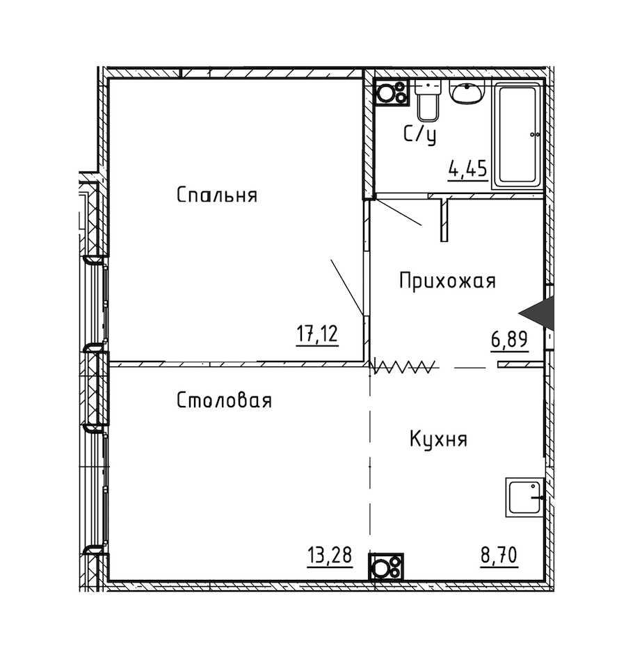 Однокомнатная квартира в : площадь 50.44 м2 , этаж: 7 – купить в Санкт-Петербурге