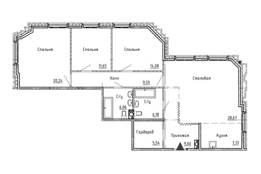 Трехкомнатная квартира в : площадь 118.74 м2 , этаж: 3 – купить в Санкт-Петербурге
