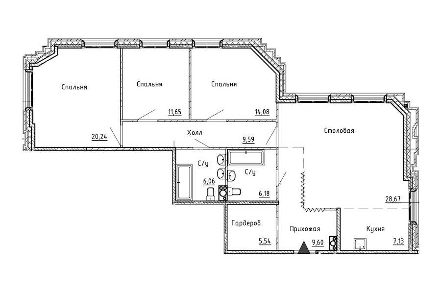 Трехкомнатная квартира в : площадь 118.74 м2 , этаж: 4 – купить в Санкт-Петербурге