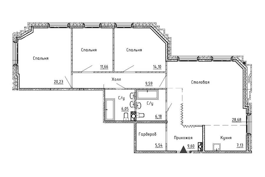 Трехкомнатная квартира в : площадь 118.76 м2 , этаж: 5 – купить в Санкт-Петербурге