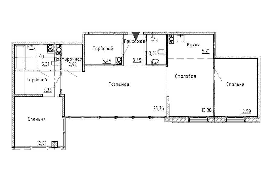 Трехкомнатная квартира в : площадь 94.17 м2 , этаж: 12 – купить в Санкт-Петербурге
