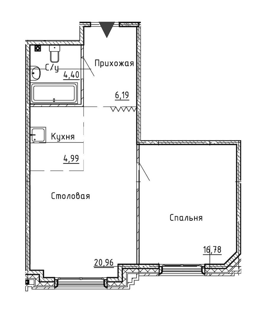Однокомнатная квартира в : площадь 53.32 м2 , этаж: 2 – купить в Санкт-Петербурге