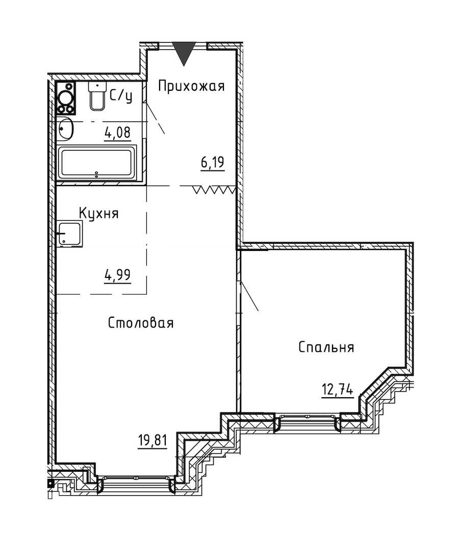 Однокомнатная квартира в : площадь 47.81 м2 , этаж: 7 – купить в Санкт-Петербурге