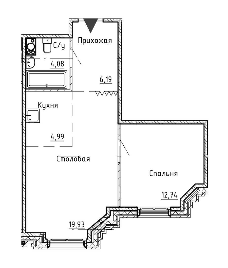 Однокомнатная квартира в : площадь 47.93 м2 , этаж: 8 - 9 – купить в Санкт-Петербурге