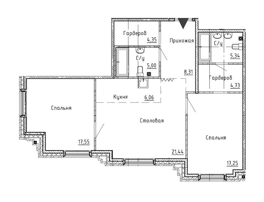 Двухкомнатная квартира в : площадь 90.03 м2 , этаж: 2 – купить в Санкт-Петербурге