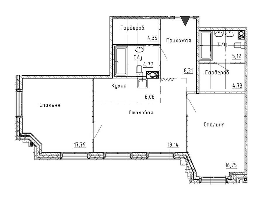 Двухкомнатная квартира в : площадь 87.02 м2 , этаж: 9 – купить в Санкт-Петербурге