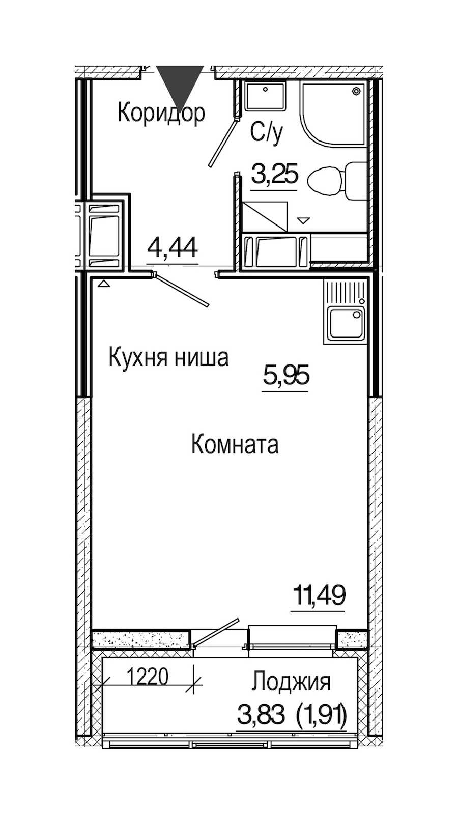 Студия в : площадь 27.04 м2 , этаж: 9 - 18 – купить в Санкт-Петербурге