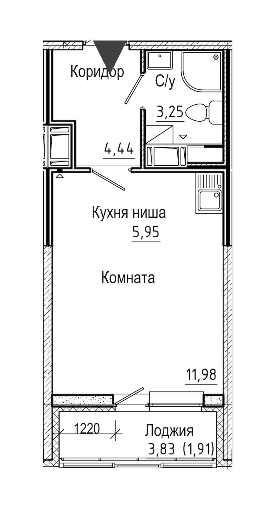 Студия в : площадь 27.5 м2 , этаж: 19 – купить в Санкт-Петербурге