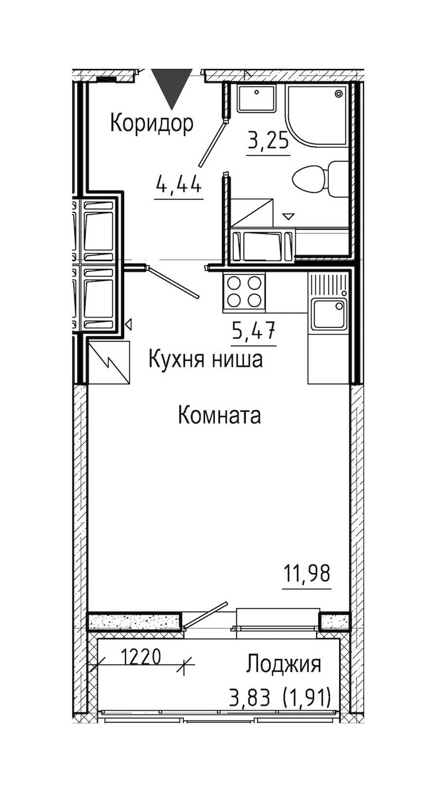 Студия в : площадь 27.05 м2 , этаж: 24 – купить в Санкт-Петербурге