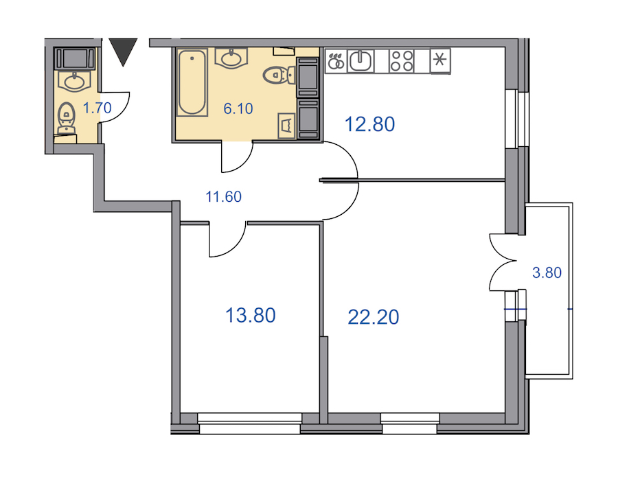 Двухкомнатная квартира в : площадь 69.2 м2 , этаж: 20 – купить в Санкт-Петербурге